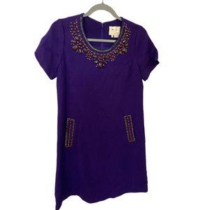 Kate Spade Woman's Dress Purple Sz 4 Sequins Jewels Zip Pockets Embellishments